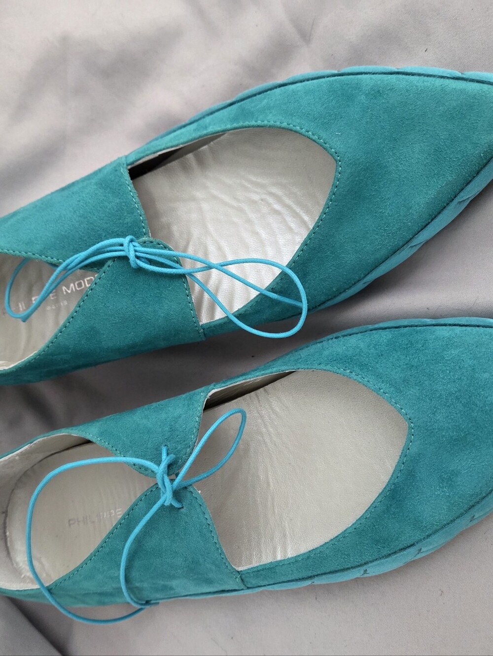 Philippe Model Teal Suede Pointed Lace-Up Flats - Women's